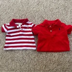 3M baby Ralph Lauren Polo shirts. Red and red with stripes.